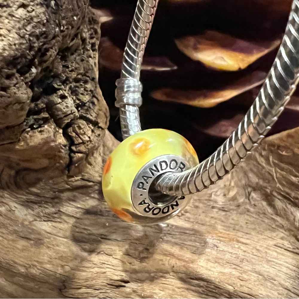 Authentic Pandora Murano Glass Yellow Orange Polka Dots Bead Easter Charm 790623